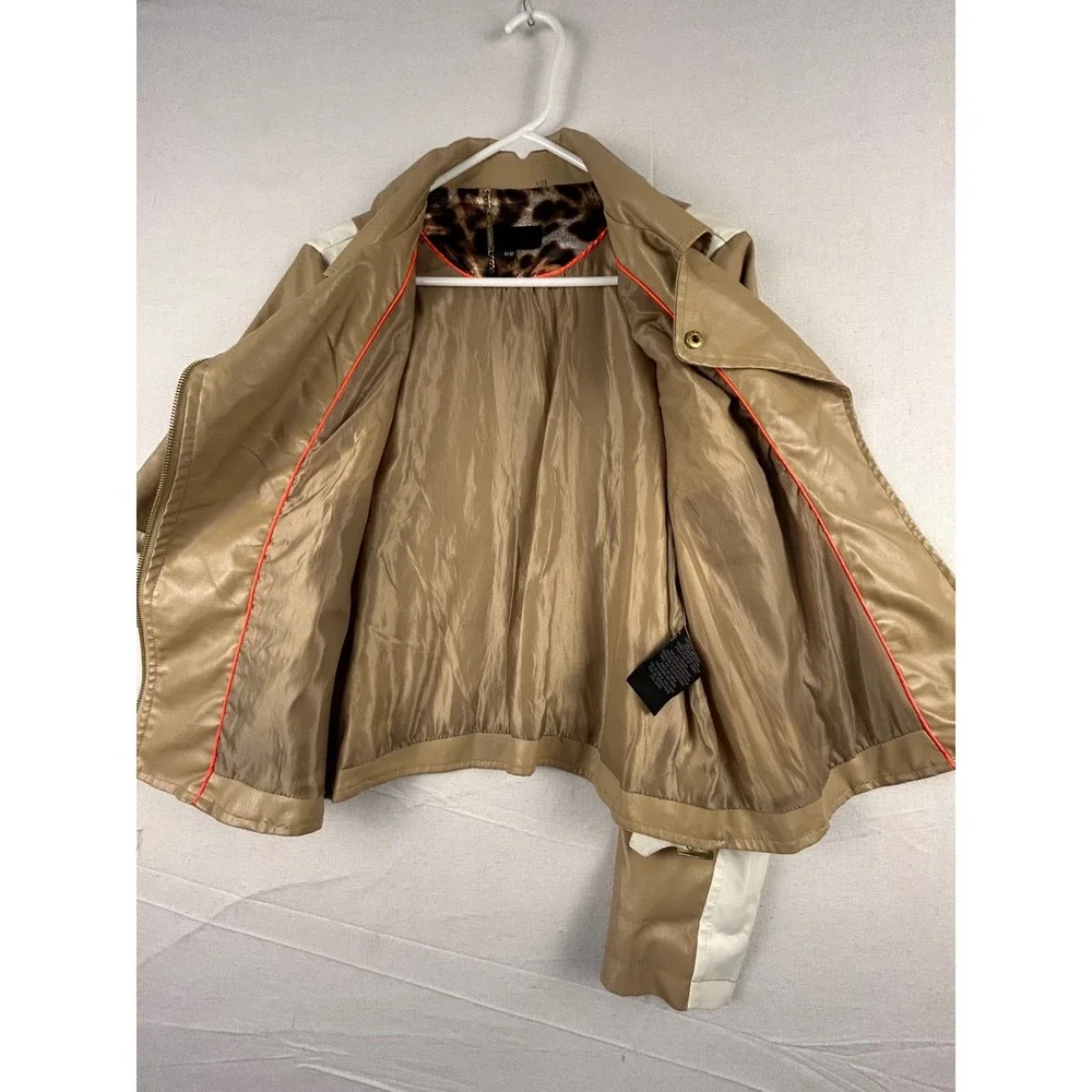 Steve Madden Tan Cream Colorblock Faux Leather Moto Jacket Gold Hardware Medium
